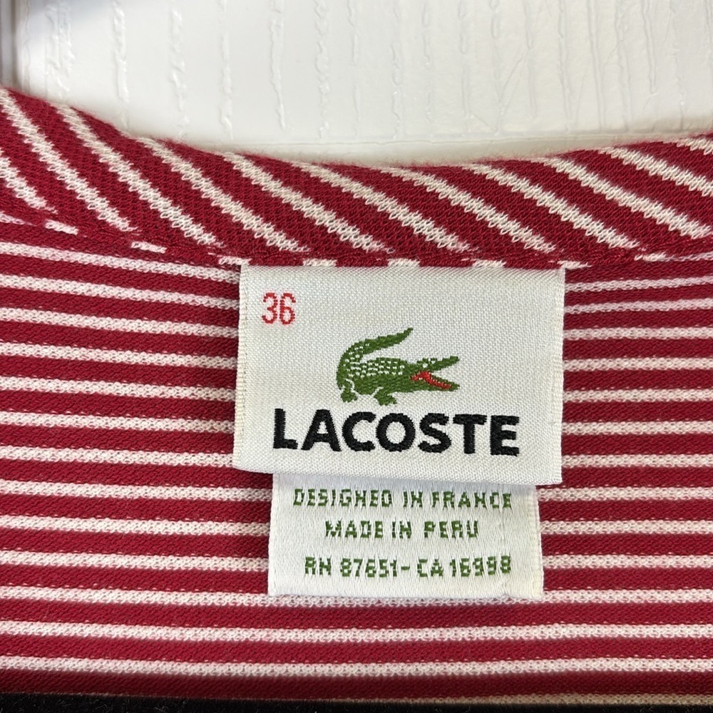 Lacoste red and white striped cardigan sz 36 - Picture 3 of 8